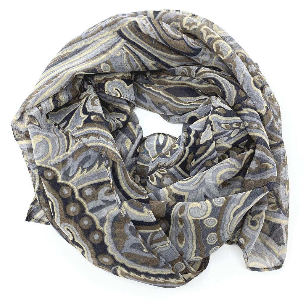 Steel Blue Paisley | Silk Chiffon