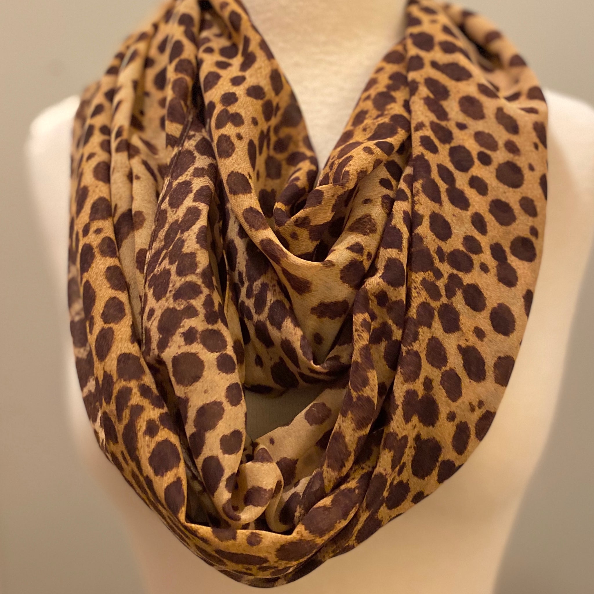 Brown Silk Chiffon Scarf With Leopard Print Leopard Printed 